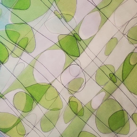 Vintage Whispy White Green and Blue Psychedelic Bubble Grid Square Scarf - Picture 2 of 12